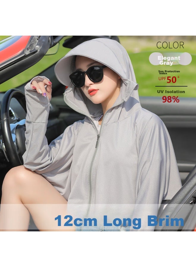 Bikebros Women'S Sun Protection Clothing, Ice Silk Sun Protection Garment, Summer Lightweight Outdoor Windbreaker, Uv Protection Upf50+, Breathable Ice-Feel Cape, White With Extended Brim - Image 5