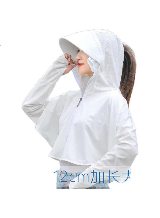 Bikebros Women'S Sun Protection Clothing, Ice Silk Sun Protection Garment, Summer Lightweight Outdoor Windbreaker, Uv Protection Upf50+, Breathable Ice-Feel Cape, White With Extended Brim - Image 3