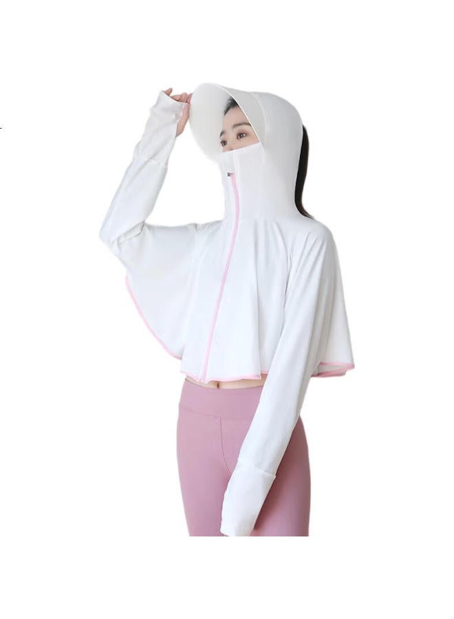 Bikebros Women'S Sun Protection Clothing, Ice Silk Sun Protection Garment, Summer Lightweight Outdoor Windbreaker, Uv Protection Upf50+, Breathable Ice-Feel Cape, White With Extended Brim - Image 2