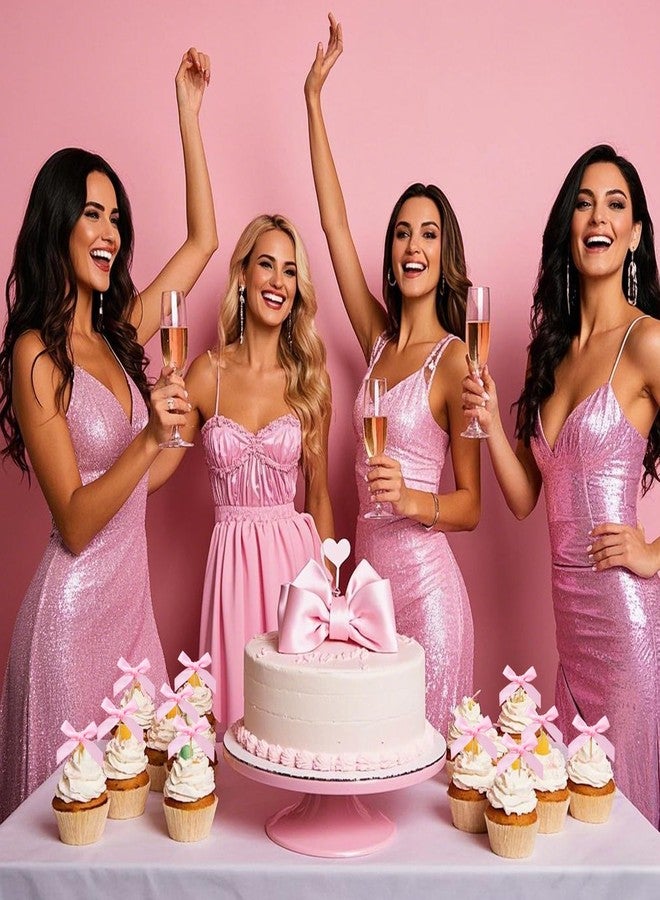 Solldgt 48Pcs Pink Bow Cupcake Toppers, Pink Bow Cake Topper Birthday Decorations, Mini Bowknot Cupcake Picks for Coquette Theme Party Decoration Bachelorette Bridal Engagement Wedding Baby Shower Party Decor - Image 4