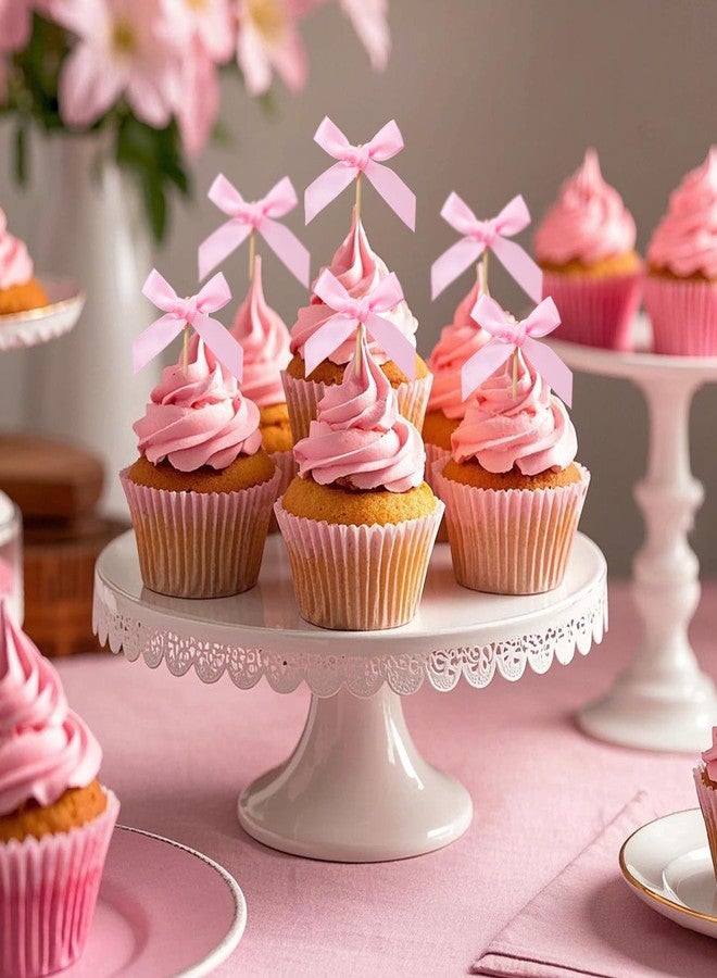 Solldgt 48Pcs Pink Bow Cupcake Toppers, Pink Bow Cake Topper Birthday Decorations, Mini Bowknot Cupcake Picks for Coquette Theme Party Decoration Bachelorette Bridal Engagement Wedding Baby Shower Party Decor - Image 2