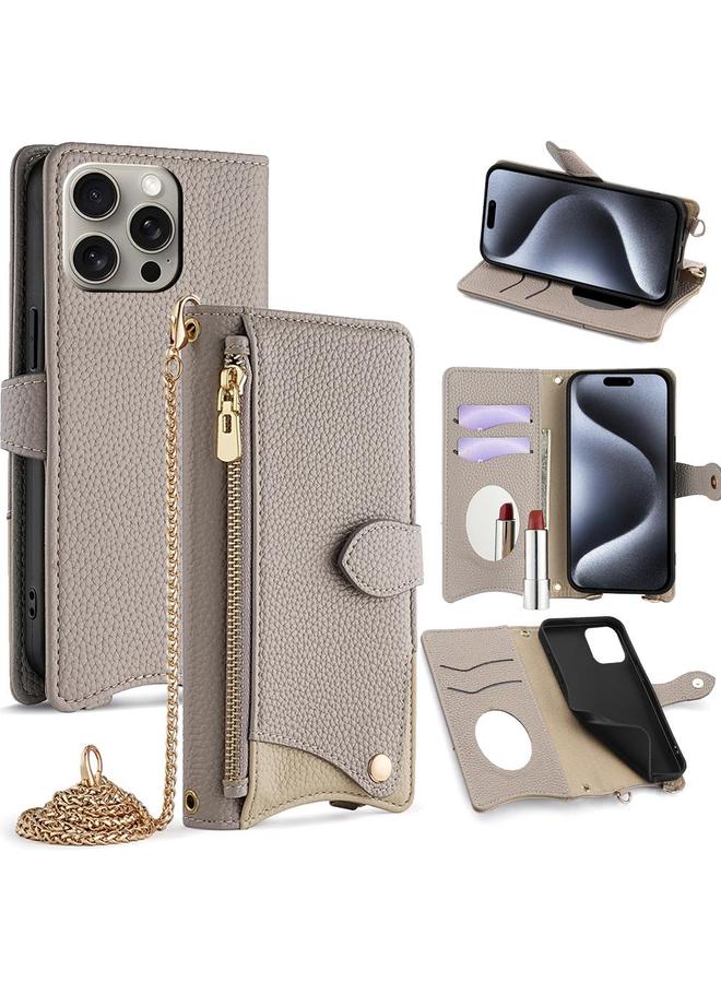S-TOP Case For iPhone 16 Pro Max Crossbody Chain Fishtail Litchi Leather Phone Case - Image 1