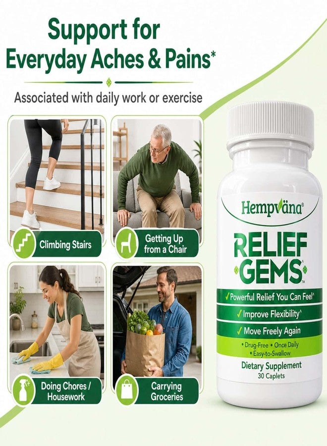 Hempvana Relief Gems – Daily Support for Temporary Relief of Minor Aches & Pains – Clinically Studied Ingredients – Once-Daily Easy-to-Swallow Caplet – 30 Count - Image 4