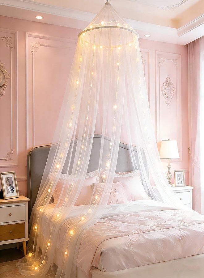 Akiky Bed Canopy with Lights White Bed Canopy for Girls Princess Canopy Bed Curtains for Twin to King Size Bed Dreamy Mosquito Netting for Indoor Outdoor, Bedroom Accessories - Image 1