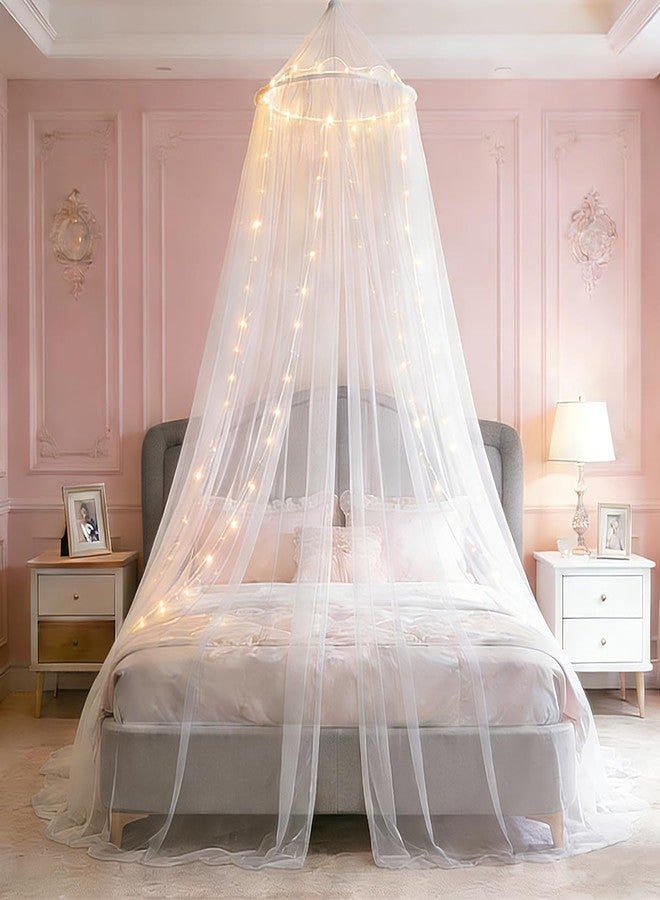 Akiky Bed Canopy with Lights White Bed Canopy for Girls Princess Canopy Bed Curtains for Twin to King Size Bed Dreamy Mosquito Netting for Indoor Outdoor, Bedroom Accessories - Image 2