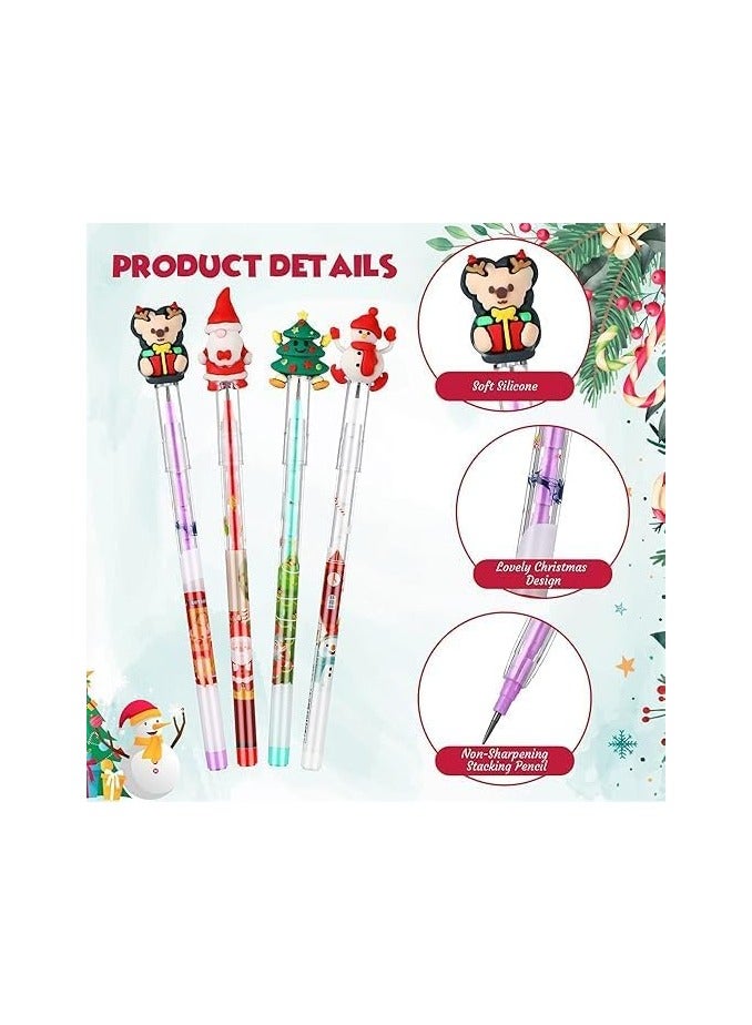 مجموعة اقلام رصاص متعددة السنون قابلة للتكديس مكونة من 16 قطعة من كيس انجل، اقلام سنون مزينة بأنماط رجل الثلج وسانتا للحفلات والهدايا الفاخرة والفصول الدراسية - Image 2