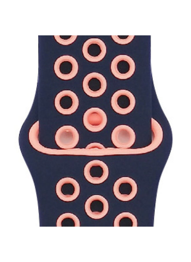 Generic Suitable For Apple Two-color Silicone Nike Strap Nike Hole Apple Iwatch Breathable Sports Watch Strap-Color:36 Midnight Blue + Papaya Orange-Specifications:38/40/41mm-L  - Image 1