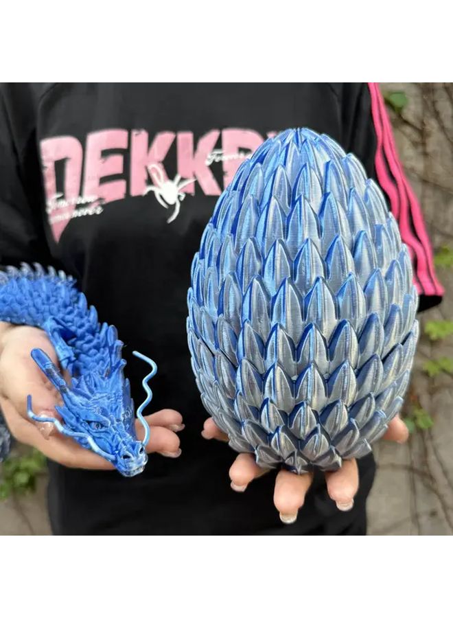 Blue Golden Small 3D Printed Dragon Egg Set Movable Statue Desktop Decor Halloween Christmas Gift - Image 2