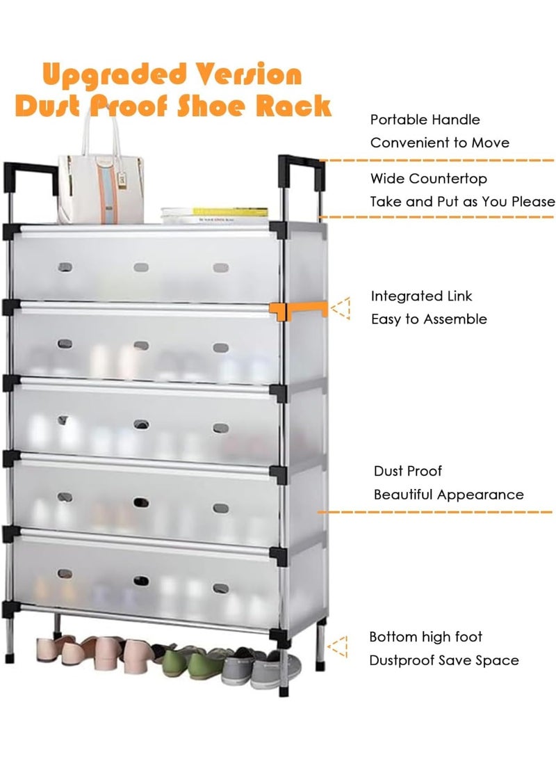 5-Tier Shoe Rack with Dustproof Layer Covers Sturdy Holds up to 30-38 Pairs Space-Saving Shoe Organizer for Closet Entryway Bedroom Durable Shoe Storage Shelf for Men Women Kids Shoes - Image 5