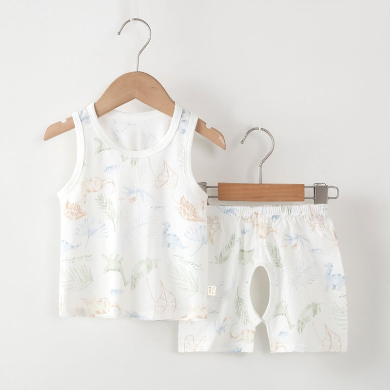 Children'S Vest Shorts Summer Thin Home Clothes Pure Cotton Boneless Class A Sleeveless Sleeveless Vest Shorts For Boys And Girls - Image 1