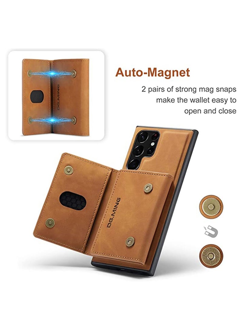 DGMING Protector for Samsung Galaxy S23 Ultra Wallet Case 2 in1 Detachable Leather Wallet Back Cover for Samsung Galaxy S23 Ultra Magnetic Wallet Protective Guard Shell with Stand Card Holder Light Brown - Image 5