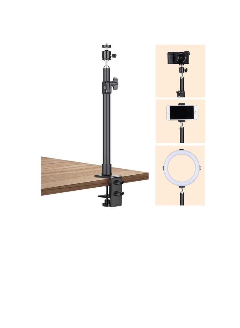 Excefore Extendable Camera Desk Mount, 45-74cm Adjustable Table Mount with 1/4 Screw and Extra 360° Ball Head, Camera Clip Stand for Live Streaming, Video Photography Shooting - Image 1