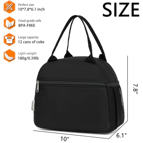 GYEUKHAM Lunch Bag Women, Lunch Box for Adult Men Kids Girls, Small Cute Lunchbox Tote Large Capacity Insulated Lunch Container Cooler for Work School Picnic Travel, Black - Image 3