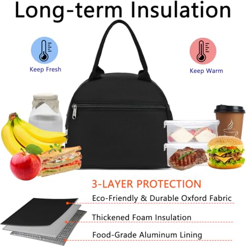 GYEUKHAM Lunch Bag Women, Lunch Box for Adult Men Kids Girls, Small Cute Lunchbox Tote Large Capacity Insulated Lunch Container Cooler for Work School Picnic Travel, Black - Image 2