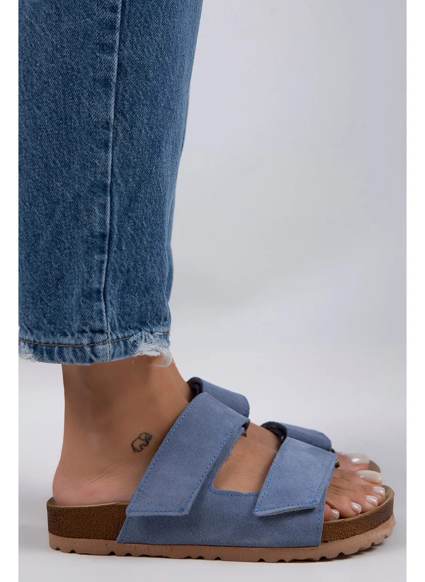Manijero Vina Women's Genuine Leather Double Velcro Jean Slippers