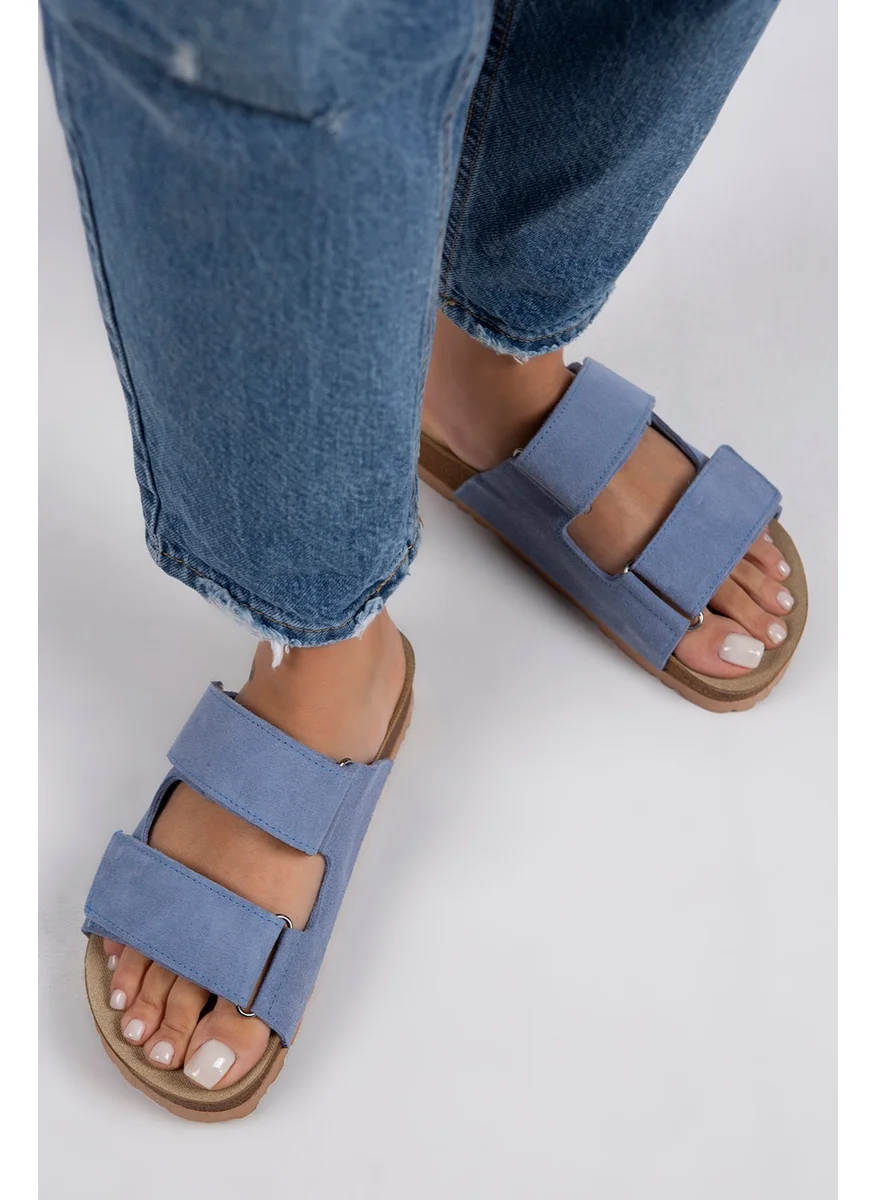 Manijero Vina Women's Genuine Leather Double Velcro Jean Slippers
