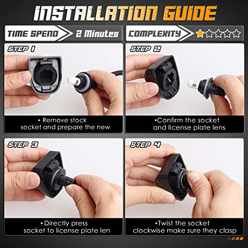 HERCOO License Plate Lights Lamp Lens Black Housing Compatible with Silverado Sierra Avalanche Suburban Escalade Yukon Step Bumper Truck Clips Aftermarket, Pack of 2 - Image 4
