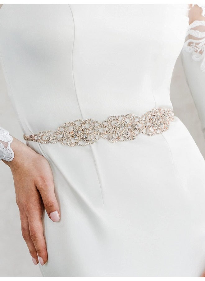 AW BRIDAL - Bridal Belt Wedding Belt Flowershaped Skeleton Rhinestone Bridal Dress Belt Crystal Wedding Sash Belt For Bride Dress Plus Size (Rose Gold) - Image 1