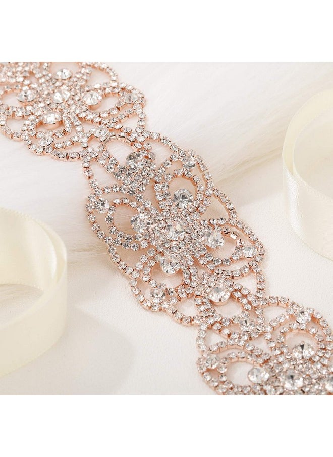 AW BRIDAL - Bridal Belt Wedding Belt Flowershaped Skeleton Rhinestone Bridal Dress Belt Crystal Wedding Sash Belt For Bride Dress Plus Size (Rose Gold) - Image 1