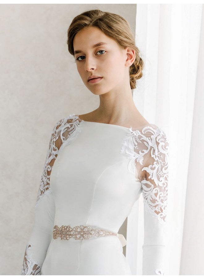 AW BRIDAL - Bridal Belt Wedding Belt Flowershaped Skeleton Rhinestone Bridal Dress Belt Crystal Wedding Sash Belt For Bride Dress Plus Size (Rose Gold) - Image 1