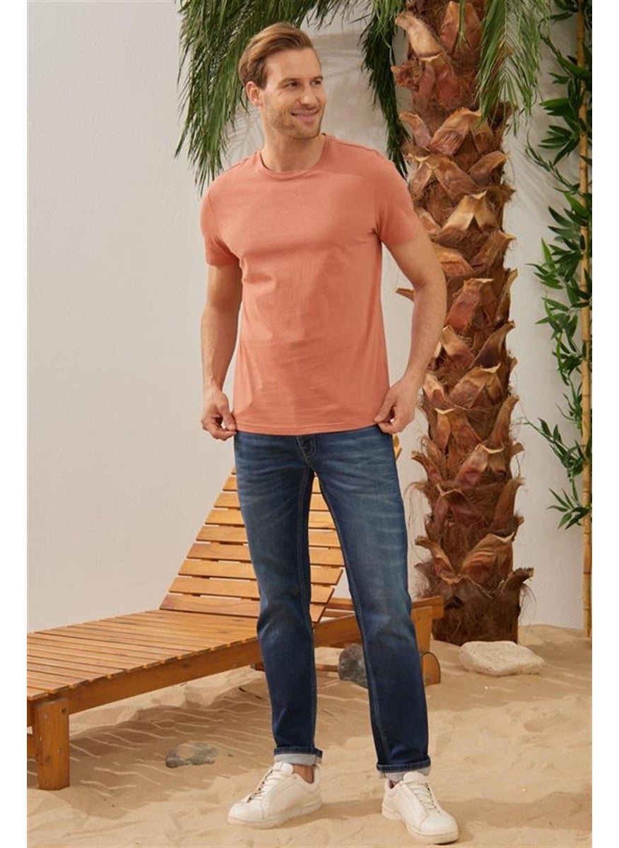 Odelon Men's Crew Neck Slim Fit Basic T-Shirt Tile  - Image 2
