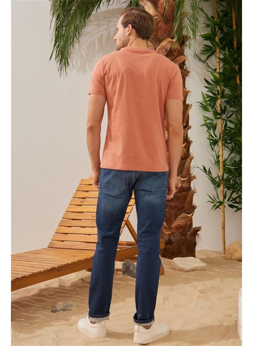 Odelon Men's Crew Neck Slim Fit Basic T-Shirt Tile  - Image 5