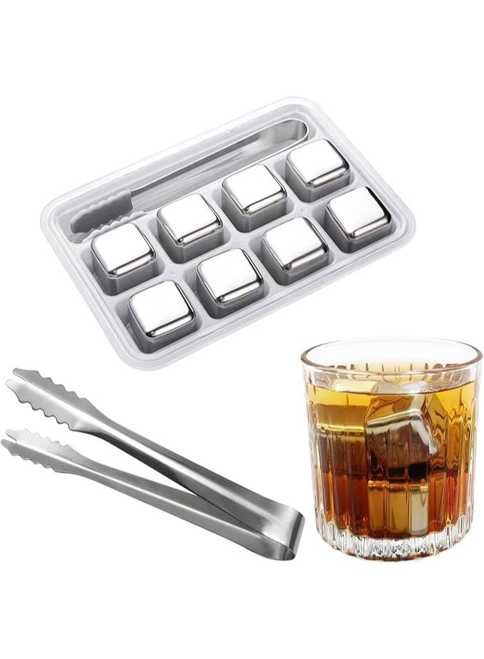 أمازينج. إي جي بي ذا باك | مجموعة مكعبات ثلج من الستانلس ستيل مع ملقط، 8 قطع، احجار ويسكي قابلة لاعادة الاستخدام للمشروبات، فضي (فضي) - Image 1