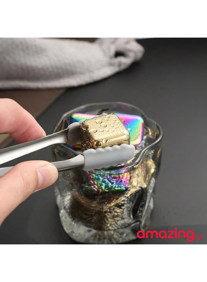 أمازينج. إي جي بي ذا باك | مجموعة مكعبات ثلج من الستانلس ستيل مع ملقط، 8 قطع، احجار ويسكي قابلة لاعادة الاستخدام للمشروبات، فضي (فضي) - Image 2