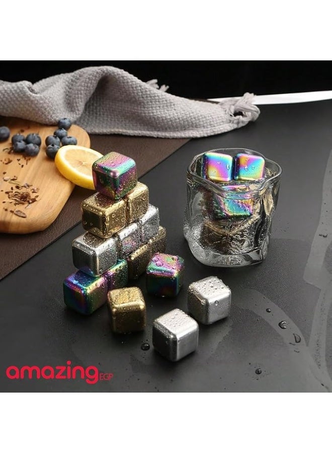 أمازينج. إي جي بي ذا باك | مجموعة مكعبات ثلج من الستانلس ستيل مع ملقط، 8 قطع، احجار ويسكي قابلة لاعادة الاستخدام للمشروبات، فضي (فضي) - Image 5
