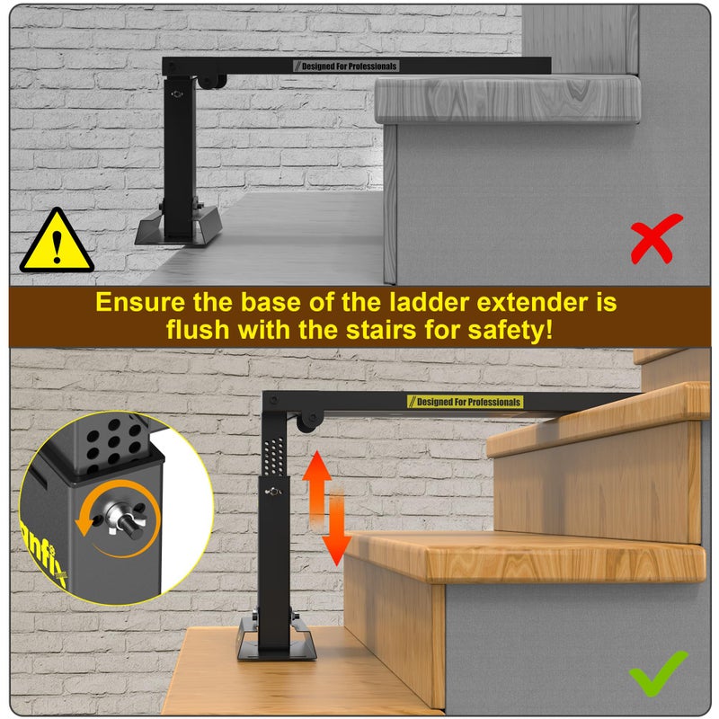Tanfix Foldable | Heavy-Duty Ladder Extender Pro, High Strength Steel Material Design Ladder Extension Pro for Stairs w/Non-Slip Mat, 11.4-18" Adjustable Height, Applicable Ladder Feet Spacing 25" - Image 2