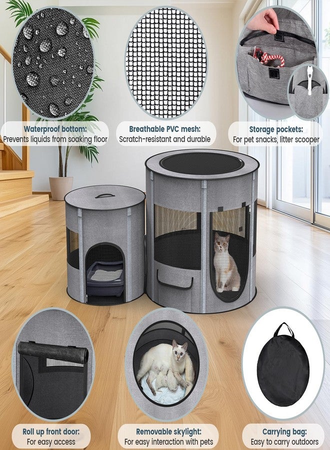 PETOCAT Portable Cat Playpen with Tunnel, 3 in 1 Foldable Puppy Play Pen, Waterproof Bottom, Enclosed 2-Room Separable Pet Tent for Indoor/Outdoor, Multi-Purpose Enclosure Crate Cage for Kitten Dog Rabbit - Image 2