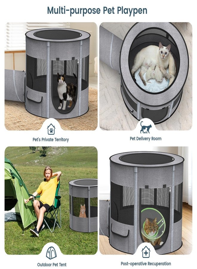 PETOCAT Portable Cat Playpen with Tunnel, 3 in 1 Foldable Puppy Play Pen, Waterproof Bottom, Enclosed 2-Room Separable Pet Tent for Indoor/Outdoor, Multi-Purpose Enclosure Crate Cage for Kitten Dog Rabbit - Image 5