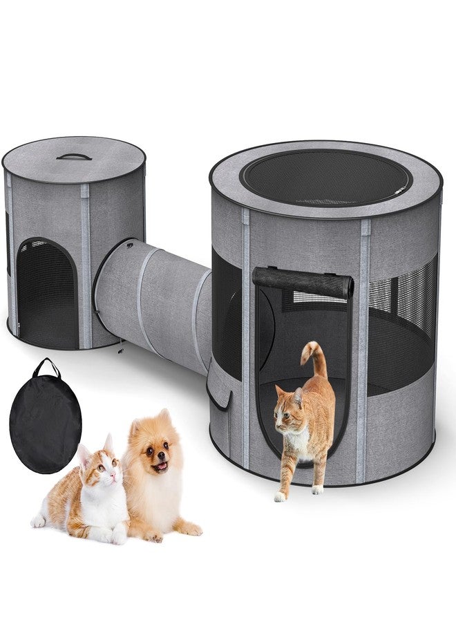 PETOCAT Portable Cat Playpen with Tunnel, 3 in 1 Foldable Puppy Play Pen, Waterproof Bottom, Enclosed 2-Room Separable Pet Tent for Indoor/Outdoor, Multi-Purpose Enclosure Crate Cage for Kitten Dog Rabbit - Image 1