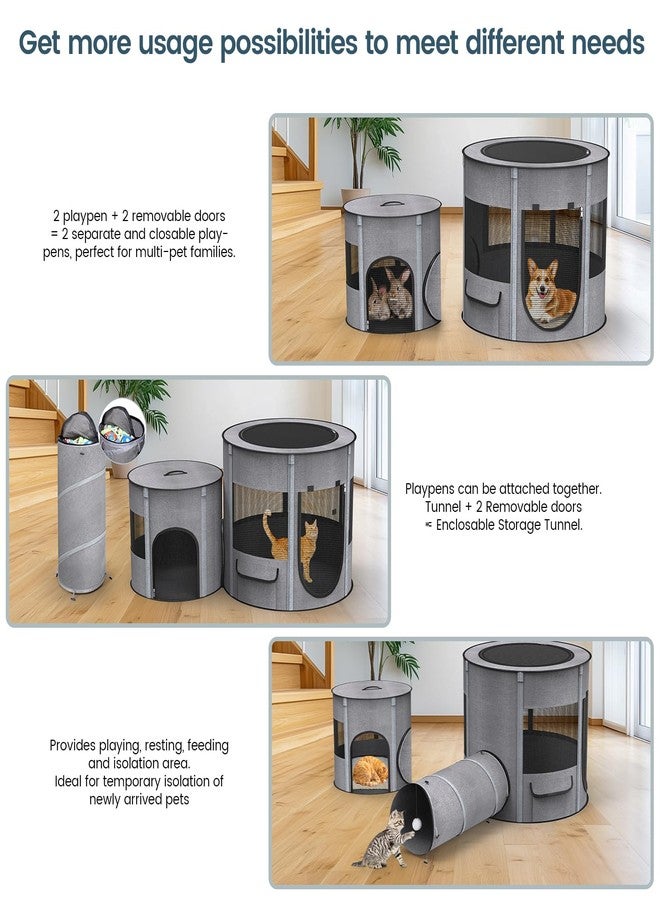 PETOCAT Portable Cat Playpen with Tunnel, 3 in 1 Foldable Puppy Play Pen, Waterproof Bottom, Enclosed 2-Room Separable Pet Tent for Indoor/Outdoor, Multi-Purpose Enclosure Crate Cage for Kitten Dog Rabbit - Image 3