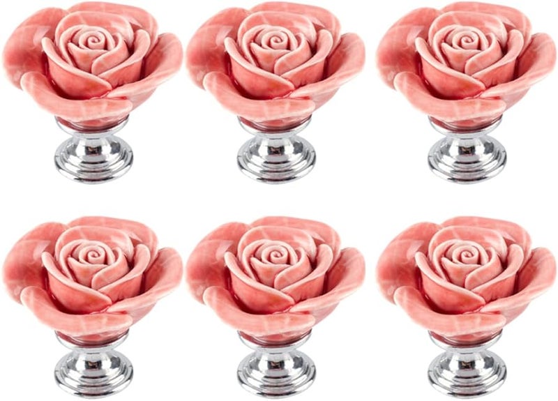 6Pcs Zinc Alloy Rose Ceramic Cabinet Knobs Single Hole Pull Handles For Furniture Drawer - Image 1