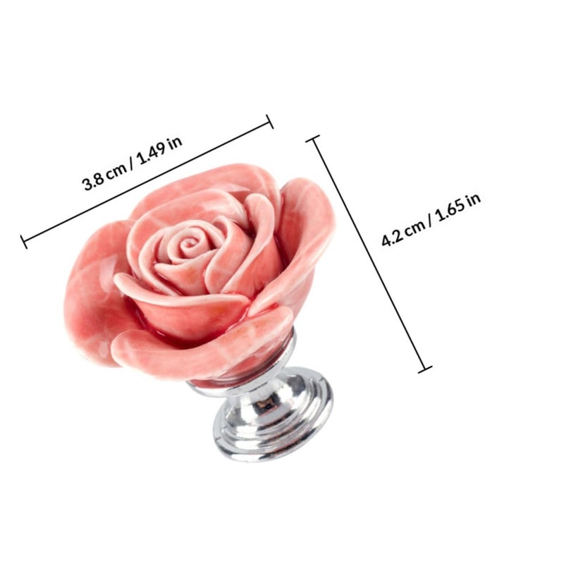 6Pcs Zinc Alloy Rose Ceramic Cabinet Knobs Single Hole Pull Handles For Furniture Drawer - Image 3