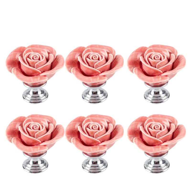 6Pcs Zinc Alloy Rose Ceramic Cabinet Knobs Single Hole Pull Handles For Furniture Drawer - Image 2
