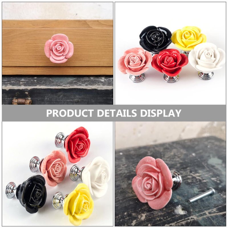 6Pcs Zinc Alloy Rose Ceramic Cabinet Knobs Single Hole Pull Handles For Furniture Drawer - Image 5