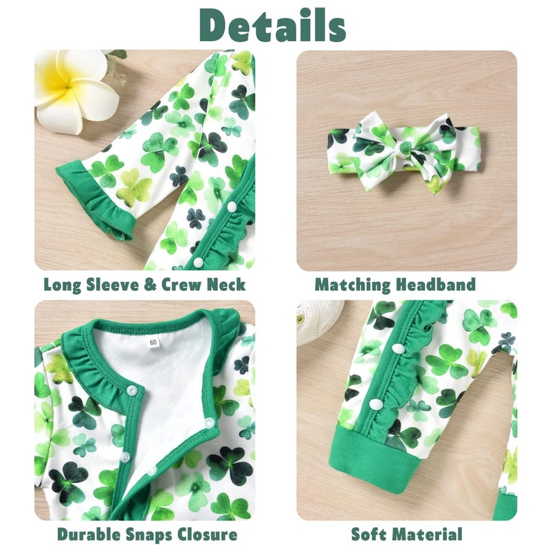Aalizzwell Newborn Baby Girls St. Patrickâ€™s Day Romper Infant Shamrock Spring Winter Clothes Coming Home Outfit NB Clothing Clover - Image 2