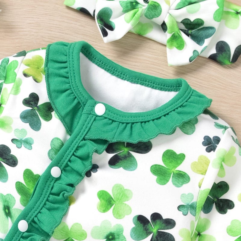 Aalizzwell Newborn Baby Girls St. Patrickâ€™s Day Romper Infant Shamrock Spring Winter Clothes Coming Home Outfit NB Clothing Clover - Image 4