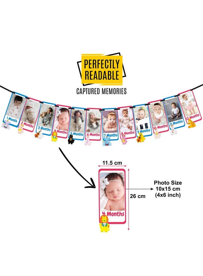 SYGA 1 to 12 Month Music Theme Animal Banner with Front Side Photo Space & Sweet Memory Writing Space Back Side of Banner - Image 3