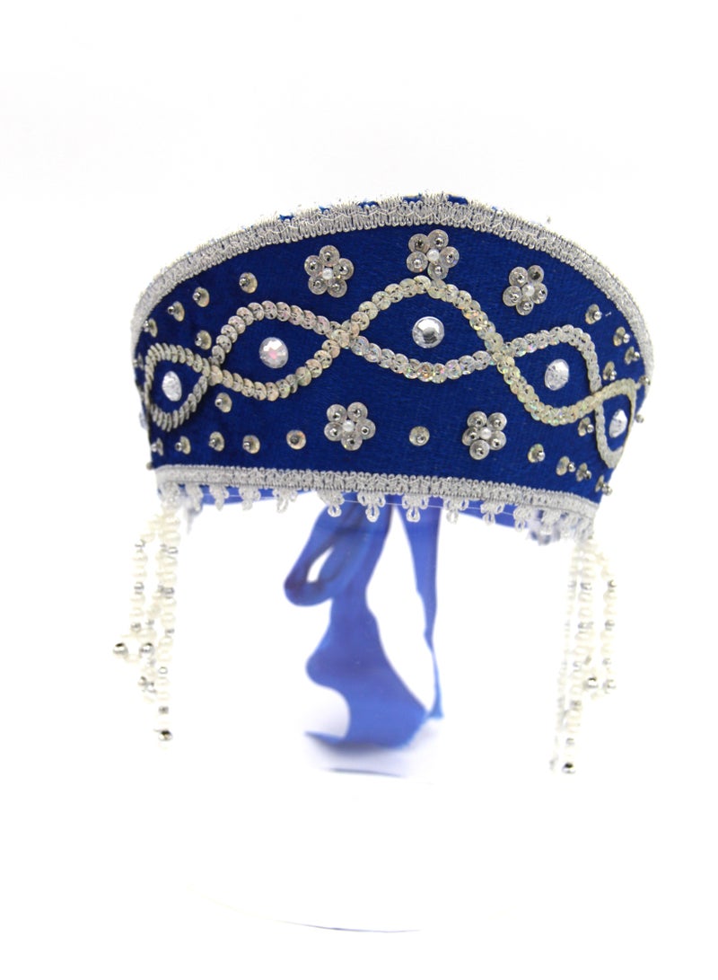 D'Daniela D' Daniela - Women's Traditional Headdress Kokoshnik - Blue with Silver braid - Image 1