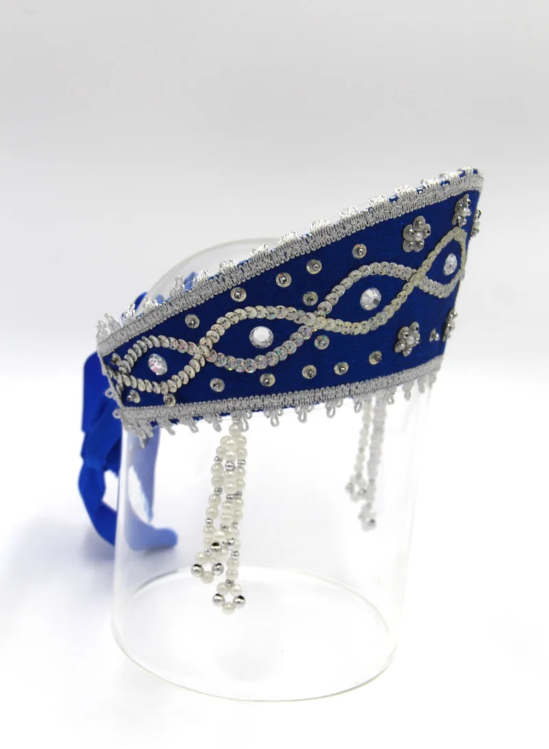 D'Daniela D' Daniela - Women's Traditional Headdress Kokoshnik - Blue with Silver braid