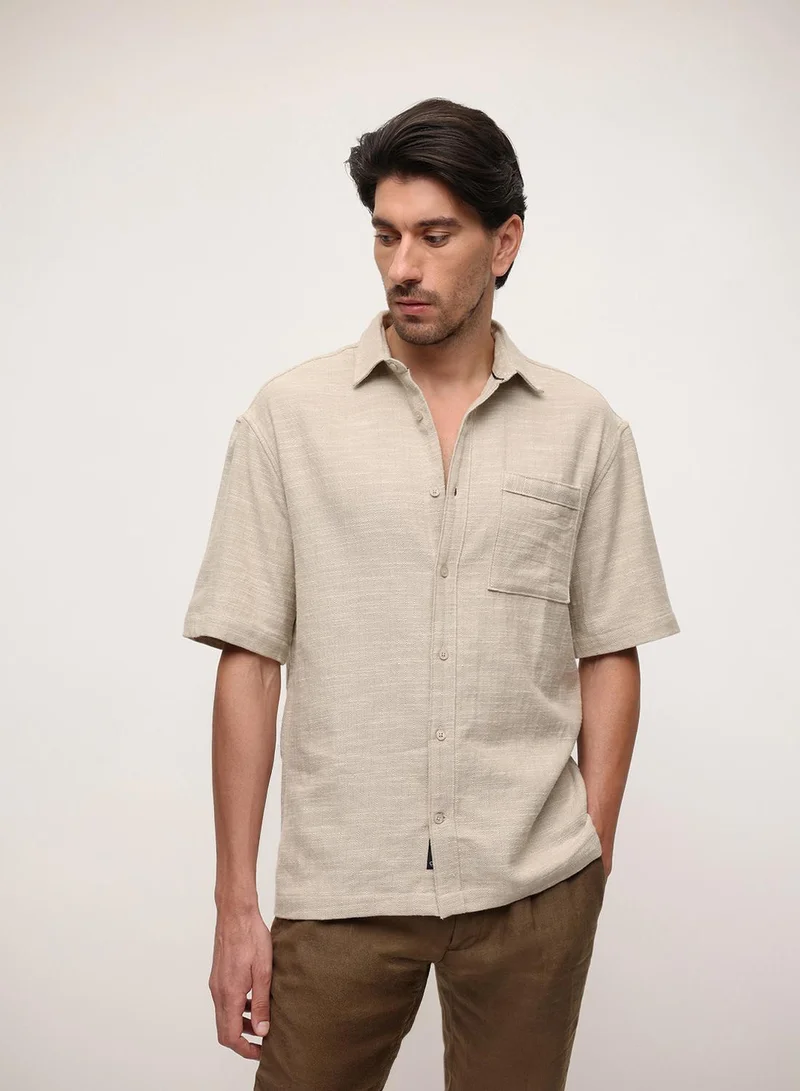 Dennis Lingo Oatmeal Striped Button Down Boxy Shirt For Men