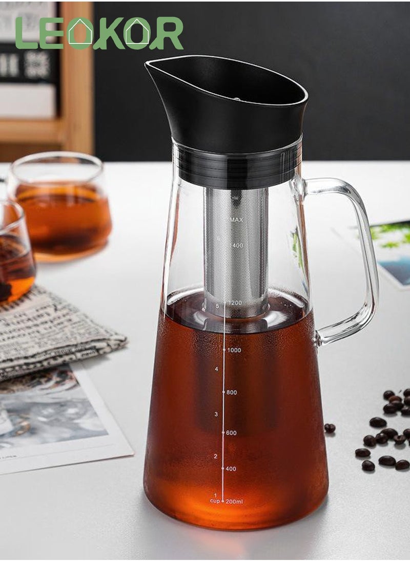 LEOKOR Glass Coffee Cold Brew Maker Pot Jug with Tick Marks Stainless Steel Filter Ice Brewed Coffee Tea Infuser Pot Cold Kettle 1.2L  - Image 1