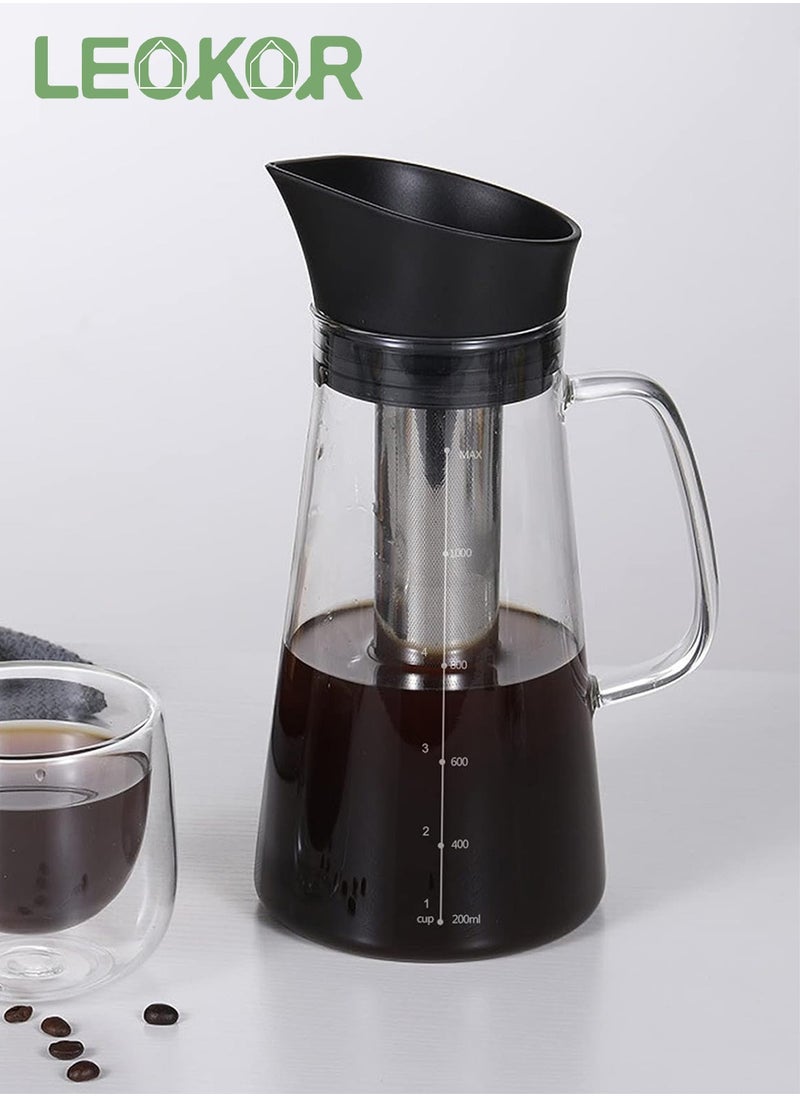 LEOKOR Glass Coffee Cold Brew Maker Pot Jug with Tick Marks Stainless Steel Filter Ice Brewed Coffee Tea Infuser Pot Cold Kettle 1.2L  - Image 2