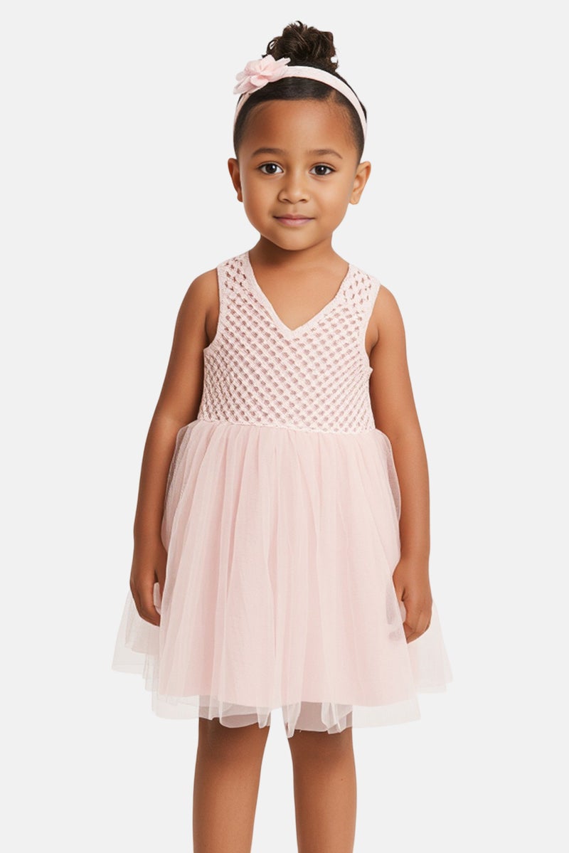 English Laundry Kids Girl 2 Pieces Crochet Dress And Headband Set, Pink - Image 1