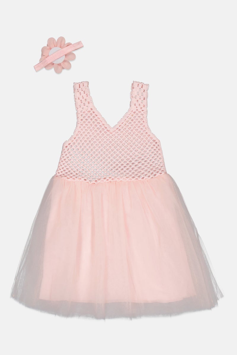 English Laundry Kids Girl 2 Pieces Crochet Dress And Headband Set, Pink - Image 3