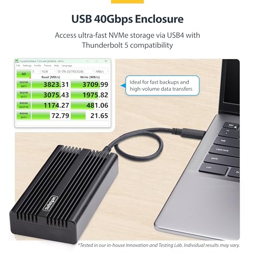 Startech.com StarTechcom USB4 M2 NVMe Enclosure 40Gbps External USBCThunderbolt NVMe SSD Enclosure Aluminum Heatsink Case BMMKey - Image 3