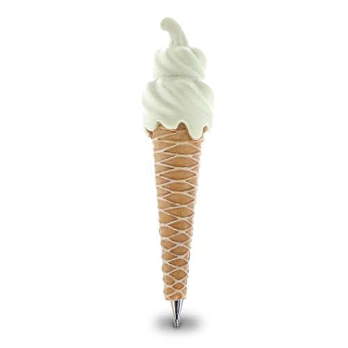 Planet Pens Vanilla Ice Cream Cone Cold Sweet Desserts Resin Writing Ballpoint Pen Unique Black Inked Cute Writing Tool Collection 5 Inch Foodies Novelty Party Giveaways - Image 1